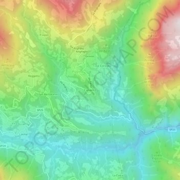 Mappa topografica Canvento, altitudine, rilievo