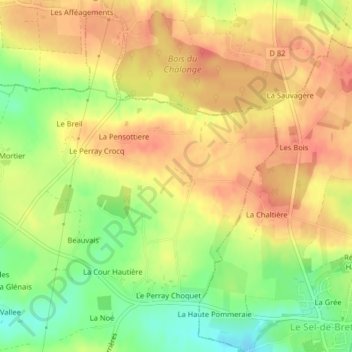 Mappa topografica La Lande, altitudine, rilievo