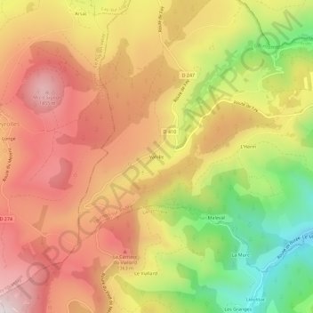 Mappa topografica Vahille, altitudine, rilievo
