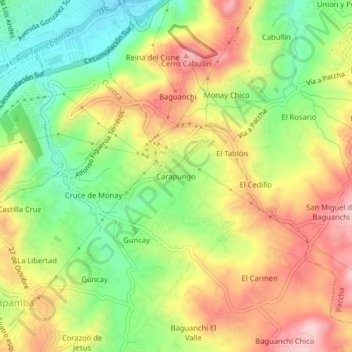 Mappa topografica Carapungo, altitudine, rilievo