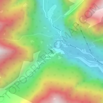 Mappa topografica Cascata di Foroglio, altitudine, rilievo
