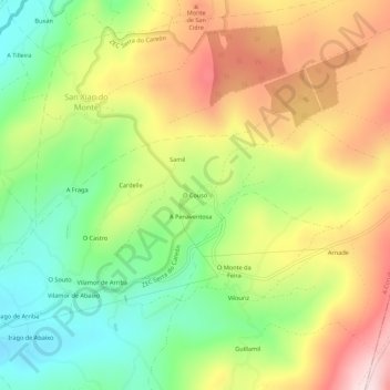 Mappa topografica O Couso, altitudine, rilievo
