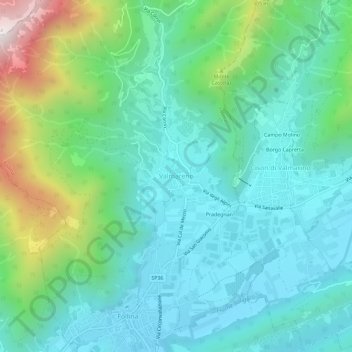 Mappa topografica Valmareno, altitudine, rilievo