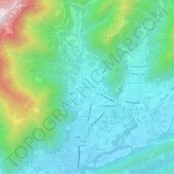 Mappa topografica Valmareno, altitudine, rilievo