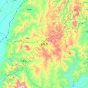 Mappa topografica 金秀县, altitudine, rilievo