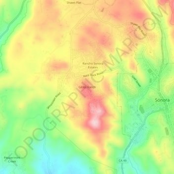 Mappa topografica Gibbs Ranch, altitudine, rilievo