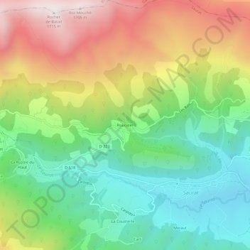Mappa topografica Roucatel, altitudine, rilievo