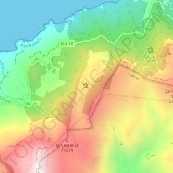 Mappa topografica Coma d'en Vidal, altitudine, rilievo