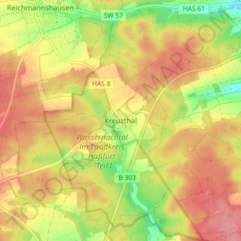 Mappa topografica Kreuzthal, altitudine, rilievo