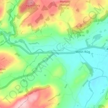 Mappa topografica Druid, altitudine, rilievo