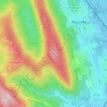 Mappa topografica Axbiribil, altitudine, rilievo