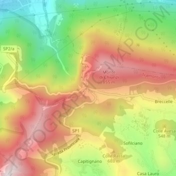 Mappa topografica Valico di Chiunzi, altitudine, rilievo
