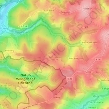 Mappa topografica Backesberg, altitudine, rilievo