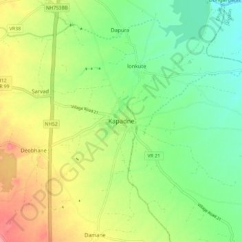 Mappa topografica Kapadne, altitudine, rilievo