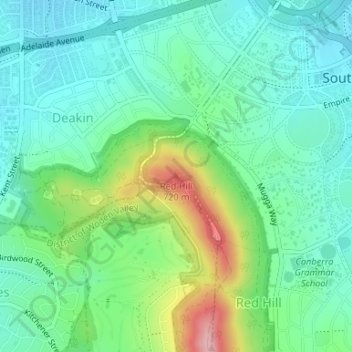 Mappa topografica Red Hill, altitudine, rilievo