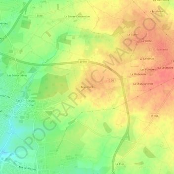 Mappa topografica Beaumont, altitudine, rilievo