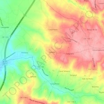 Mappa topografica Graveto, altitudine, rilievo