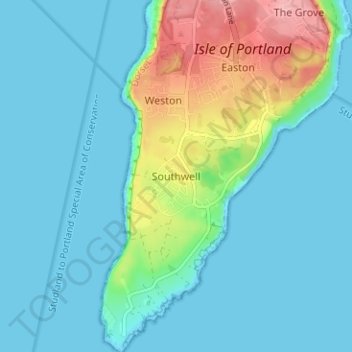 Mappa topografica Southwell, altitudine, rilievo