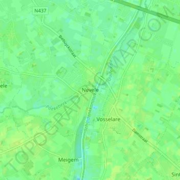 Mappa topografica Nevele, altitudine, rilievo