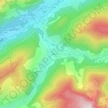 Mappa topografica Travexin, altitudine, rilievo