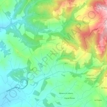 Mappa topografica Lilliano, altitudine, rilievo