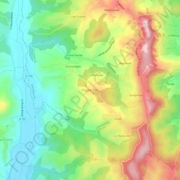 Mappa topografica Puy Del Treil, altitudine, rilievo