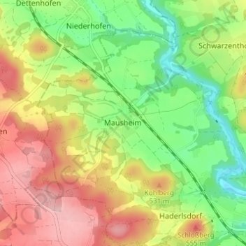 Mappa topografica Mausheim, altitudine, rilievo