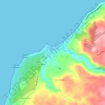 Mappa topografica Curanipe, altitudine, rilievo