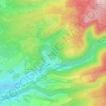 Mappa topografica Desenberg, altitudine, rilievo