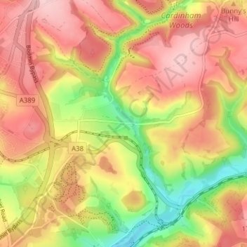 Mappa topografica Fletchersbridge, altitudine, rilievo