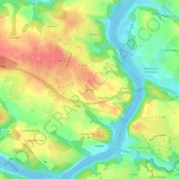 Mappa topografica Penhap, altitudine, rilievo