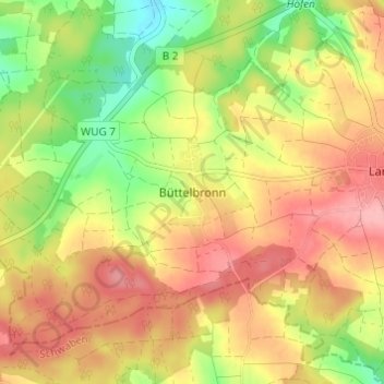 Mappa topografica Büttelbronn, altitudine, rilievo