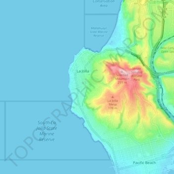 Mappa topografica La Jolla, altitudine, rilievo