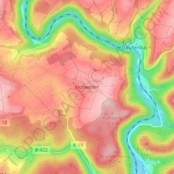 Mappa topografica Hofweiler, altitudine, rilievo