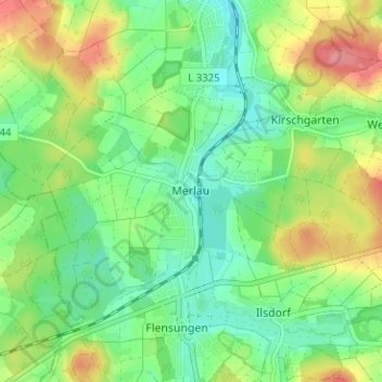 Mappa topografica Merlau, altitudine, rilievo