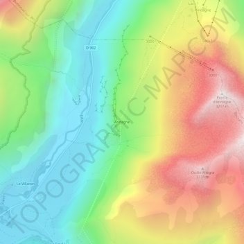 Mappa topografica Andagne, altitudine, rilievo