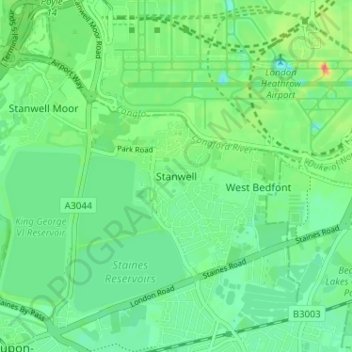 Mappa topografica Stanwell, altitudine, rilievo