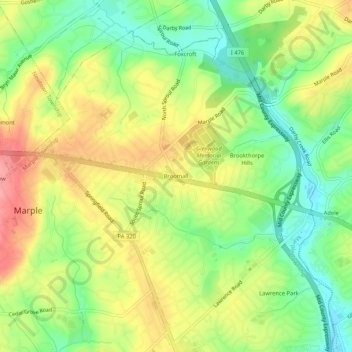 Mappa topografica Broomall, altitudine, rilievo