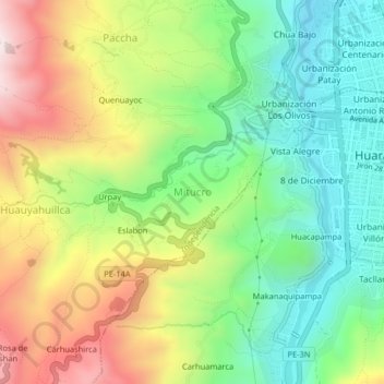 Mappa topografica Mitucro, altitudine, rilievo