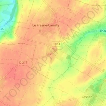 Mappa topografica Camilly, altitudine, rilievo