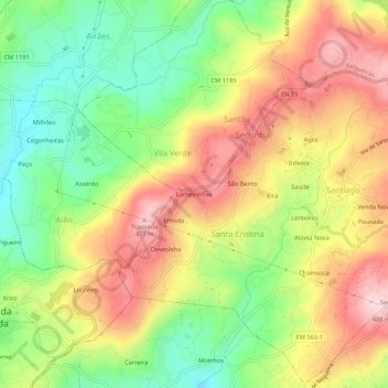 Mappa topografica Lameirinhas, altitudine, rilievo