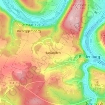 Mappa topografica Harlanden, altitudine, rilievo