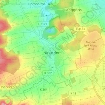 Mappa topografica Niederkleen, altitudine, rilievo