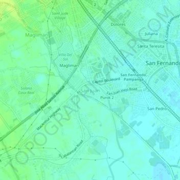 Mappa topografica San Juan, altitudine, rilievo