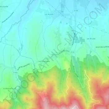 Mappa topografica Les Gaux, altitudine, rilievo