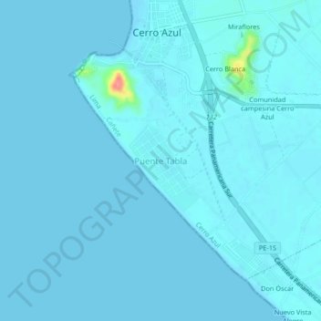 Mappa topografica Puente Tabla, altitudine, rilievo