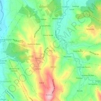 Mappa topografica Barreira, altitudine, rilievo
