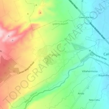 Mappa topografica Malagos, altitudine, rilievo