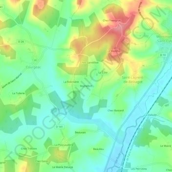 Mappa topografica Rochefort, altitudine, rilievo
