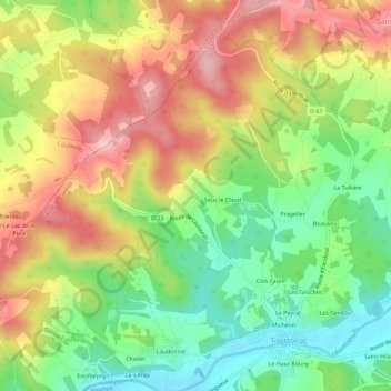 Mappa topografica Rozier, altitudine, rilievo
